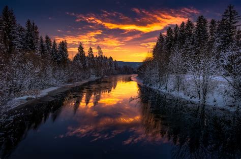 dark, landscape, sky, sunlight, water, winter HD Wallpaper