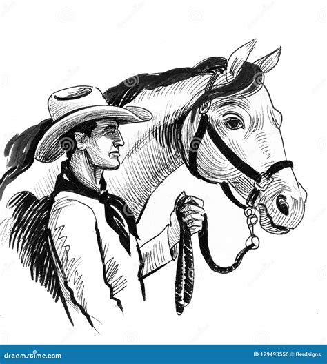 Cowboy and horse stock illustration. Illustration of american - 129493556