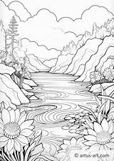 Wilderness Cascade Coloring Page » Free Download Artus Art  sketch template