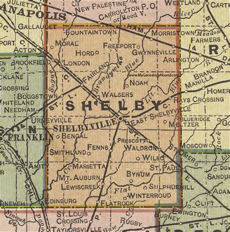 Shelby County, Indiana, 1908 Map, Shelbyville