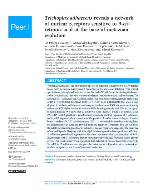 (PDF) Trichoplax adhaerens reveals a network of nuclear receptors ...