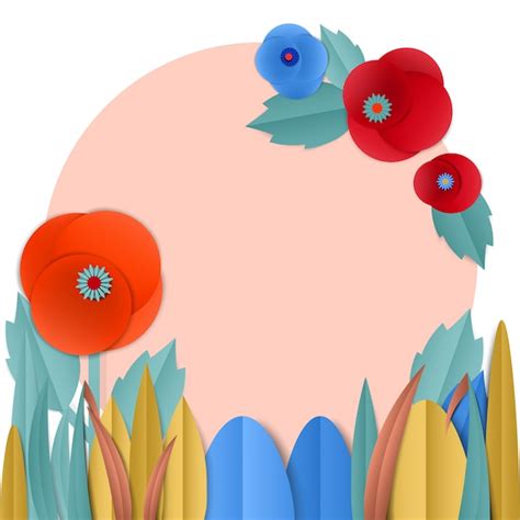 Premium Vector | Cut paper poppy flowers in wreath