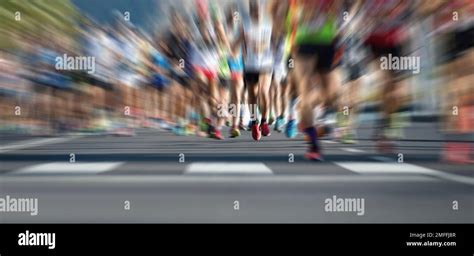 Marathon running race people feet on city road,abstract Stock Photo - Alamy