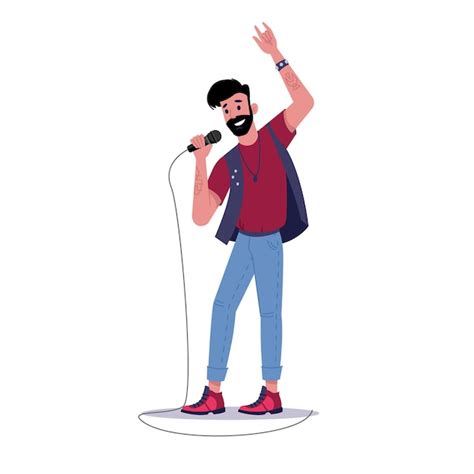 Premium Vector | Rock soloist singing into microphone isolated bearded ...