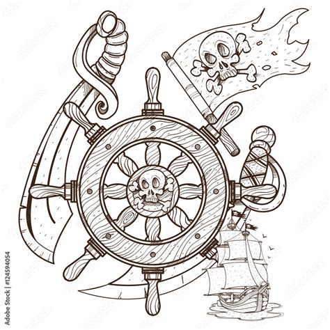 Pirate Ship Wheel Drawing