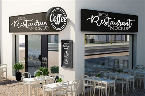 Premium PSD | Signboard mockup on restaurant facade