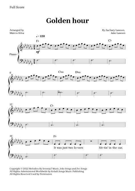 Golden Hour (arr. Márcio Silva) by Jvke Sheet Music for Piano Chords ...