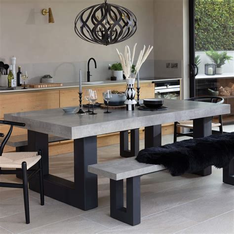 1600mm Industrial Dining Table Concrete Grey Table Top Solid Wood Metal ...