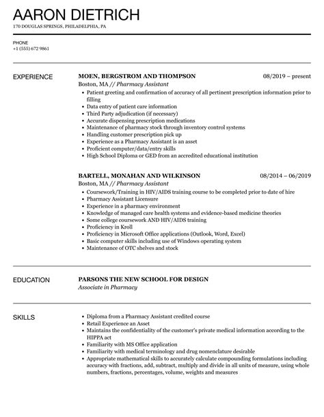 Pharmacy Assistant Resume Samples | Velvet Jobs