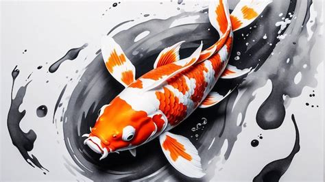 Premium Photo | Splash of Black Ink Illustration of Koi Fish Traditional Art Chinese Painting on ...