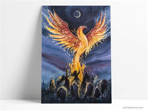 Fire Phoenix from Original Painting Fine Art Print with | Etsy