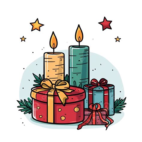 Merry Christmas Card With Candle And Gifts Vector Illustration Design, Christmas Illustration ...