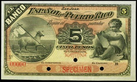 5 Pesos Banco Espanol de Puerto Rico|World Banknotes & Coins Pictures ...