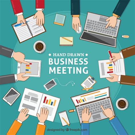 Business meeting background with documents and laptops Vector | Free Download