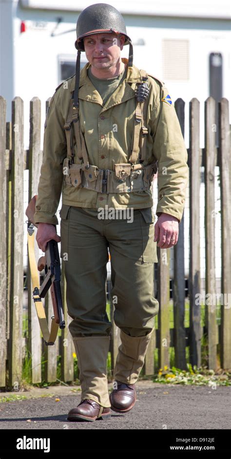 World War 2 re-enactor dressed in US army uniform at the Ramsbottom 1940's war weekend Stock ...