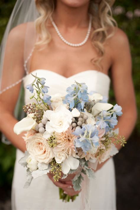 Beach Chic Light Blue and Peach Wedding | Every Last Detail | Blue wedding bouquet, Peach ...