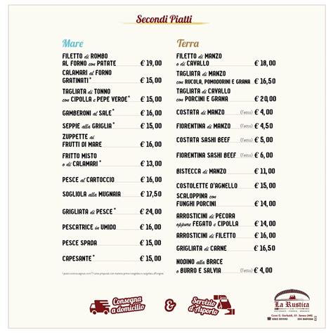 Menu at La Rustica pizzeria, Seveso