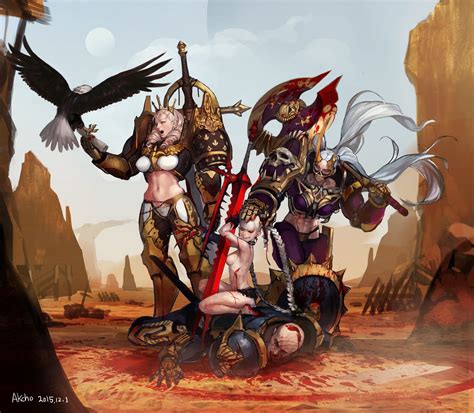 Three female warrior: Victory, 수민 성 | Character art, Warrior woman, Warhammer art