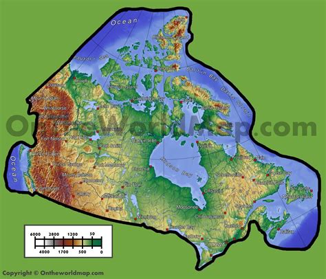 Canada physical map - Ontheworldmap.com