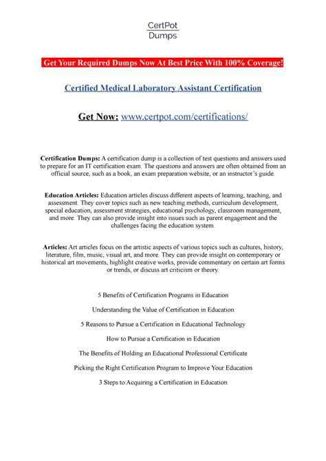 Certified Medical Laboratory Assistant Certification - Medcerts - USU - Studocu