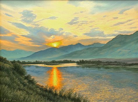 Smoky Sunrise-yellowstone River Painting by Paul Krapf