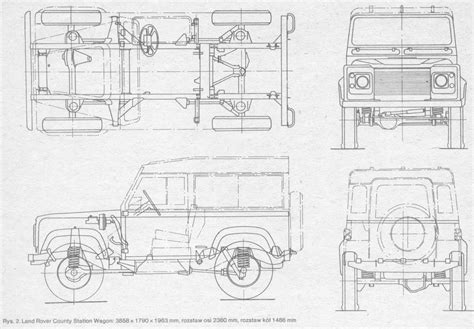 Land Rover Defender 90 Blueprint - Download free blueprint for 3D modeling