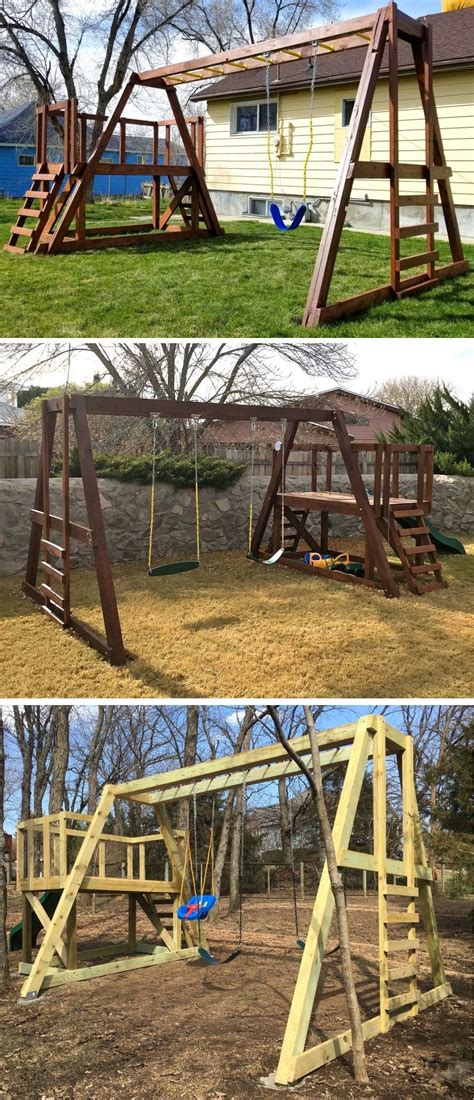 Free wooden swing-set plan. diy swing set plans ideas for playhouse, simple for kids in backyard ...