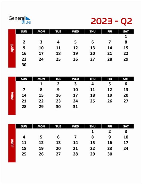 Q2 Quarterly Calendar 2023 in PDF, Word, Excel