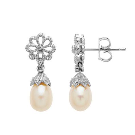 Fred Meyer Jewelers | 6mm Pearl and Diamond Flower Earrings #spring #brides | Flower earrings ...