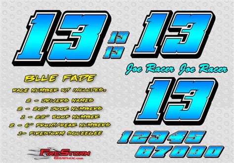 Blue Race Car Numbers Decal Kit