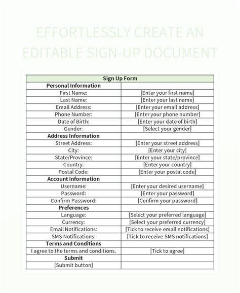 Effortlessly Create An Editable Sign-Up Document Excel Template And ...