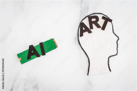 AI vs Art text with microchip and head icon, Artificial Intelligence creating generative content ...