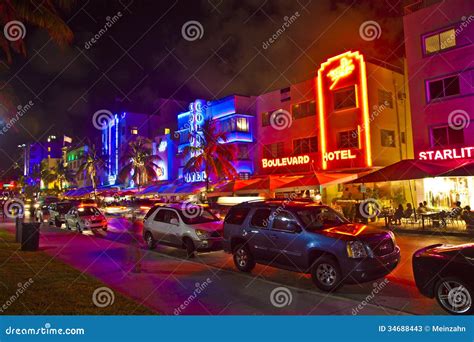 Night View at Ocean Drive on Editorial Stock Photo - Image of blur, editorial: 34688443