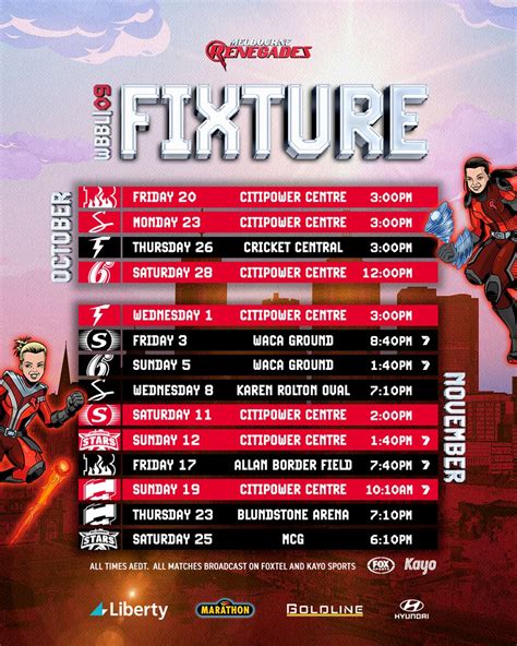 Melbourne Renegades on Twitter: "It’s here 😀 Our #WBBL09 fixture ...