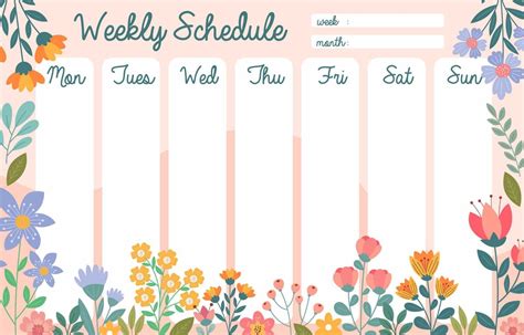 Weekly Schedule Template With Blooming Flower Element 19496414 Vector Art at Vecteezy