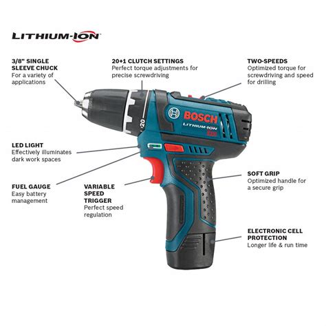 BOSCH Cordless Drill/Driver Kit, Cordless, 0 in-lb to 265 in-lb, 3/8 in Chuck Size - 5EEW6|PS31 ...