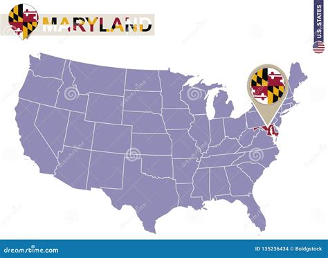 Maryland State on USA Map. Maryland Flag and Map Stock Vector - Illustration of place, flag ...