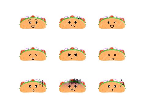 Premium Vector | Cute taco illustration set with various expressions