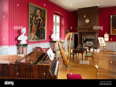 Chateau D'Amboise interior room; the ornate Orleans Music room and musical instruments; Chateau ...