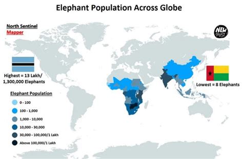 Elephant Population Across Globe : r/Maps