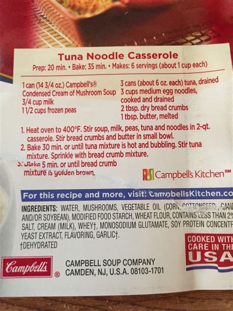 Campbell's Tuna Noodle Casserole. I would definitely double the cream of mushroom and br… (With ...