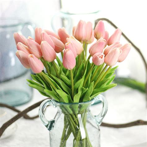 Pink Tulips Baby Pink Bouquet Real Touch Tulips Artificial Flower for Bridal Bridesmaids Wedding ...