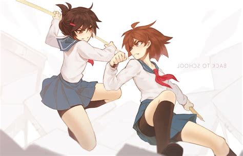 Ribbons, School Uniform, Brown Hair, Anime Girls, Fighting, anime base HD wallpaper | Pxfuel