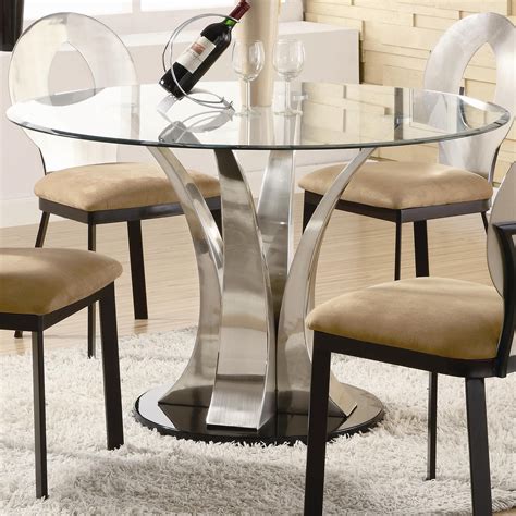 Round Glass Top Dining Table Wood Base | Round glass dining room table, Glass dining room table ...