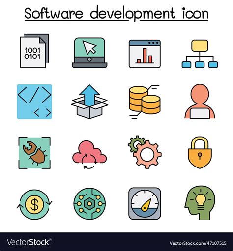 Software development color line icon set Vector Image