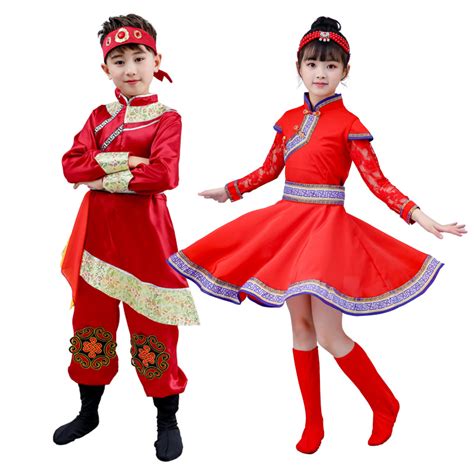 Children's Mongolian costumes minority costumes boys and girls ...