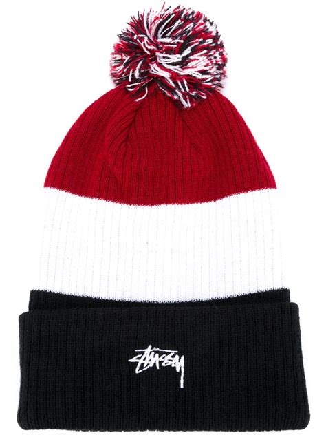 Stussy Striped Pompom Beanie Hat in Blue for Men - Lyst