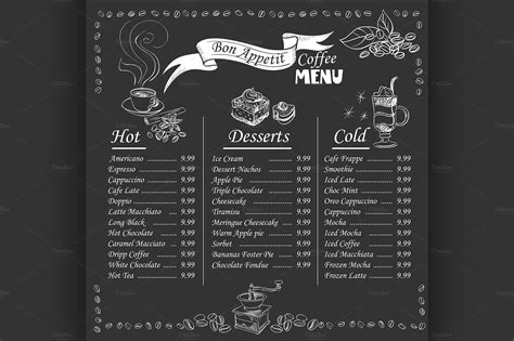 a menu for coffee shop on a chalkboard