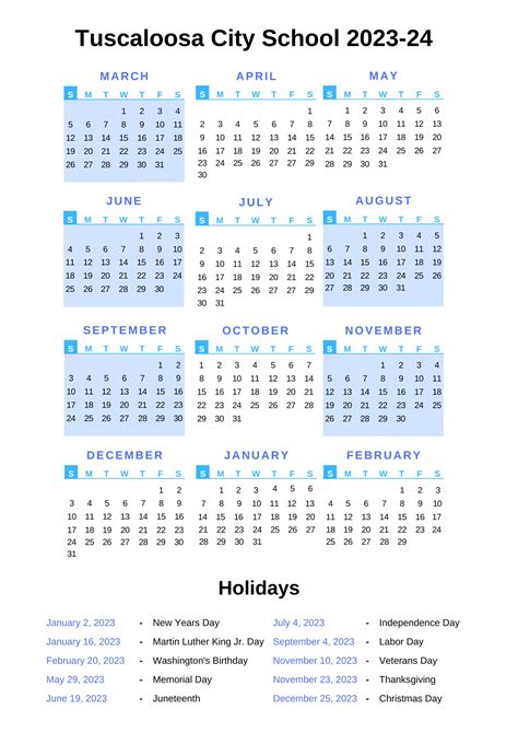 Tuscaloosa City Schools Calendar 2023-24 With Holidays