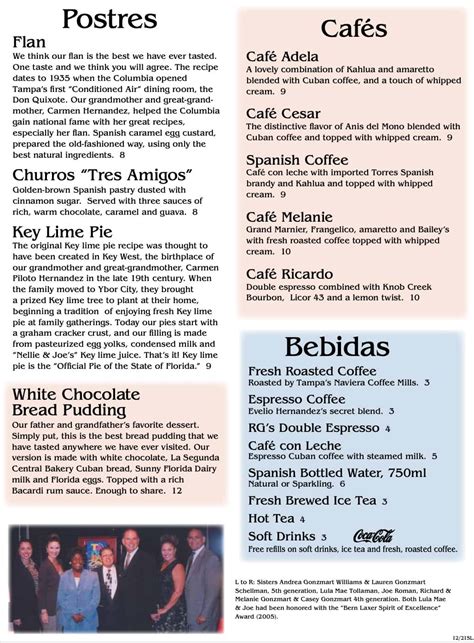 Columbia Restaurant Celebration, FL Menu (Updated: February 2024)